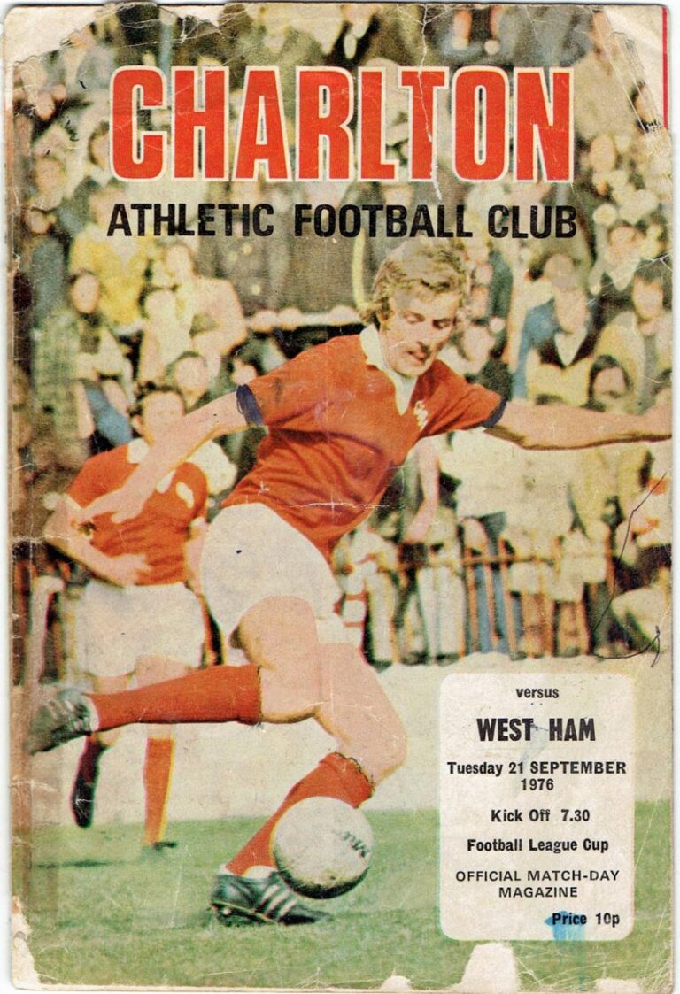 Cover of the Charlton Athletic v West Ham League Cup programme, 21 September 1976